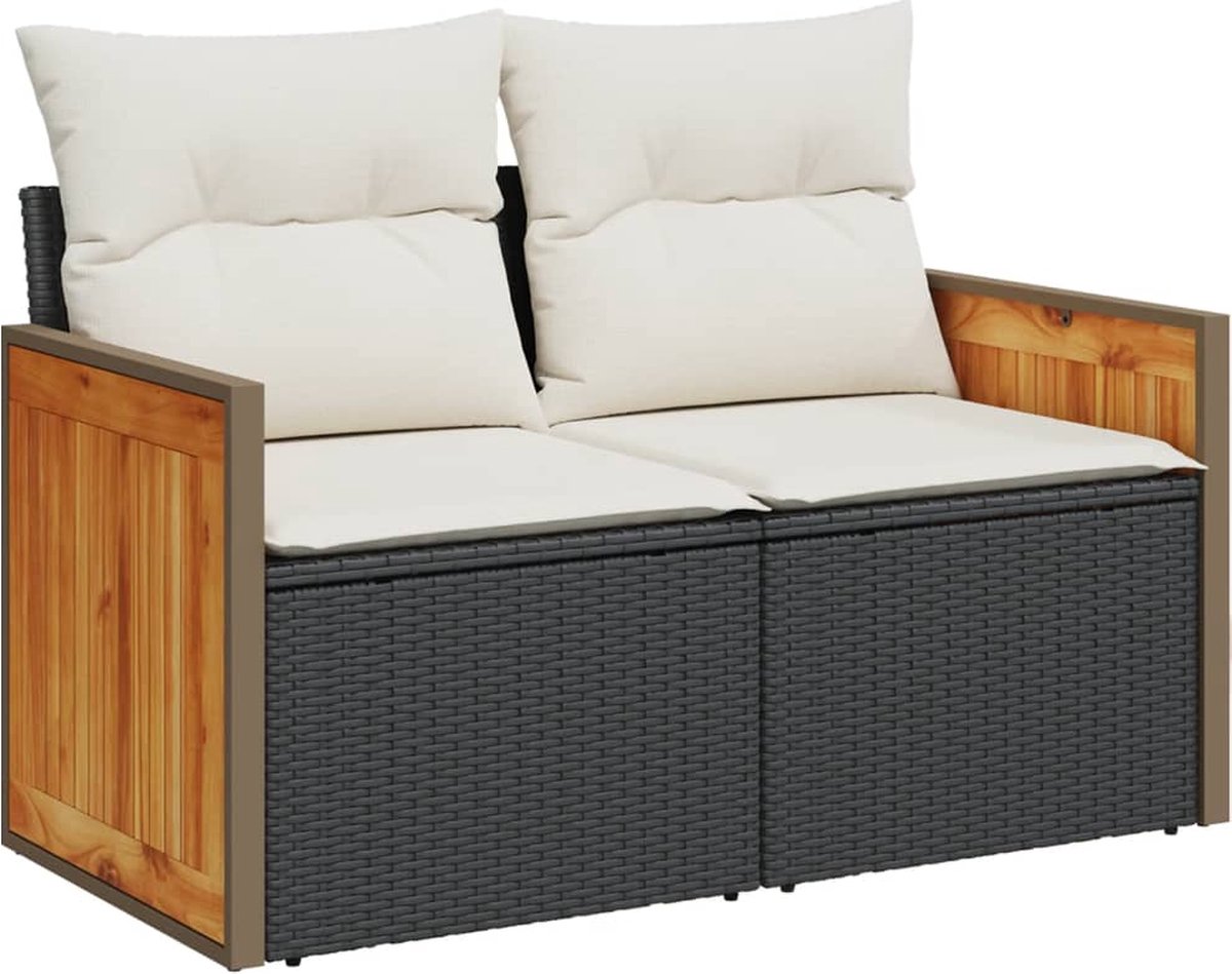 vidaXL - Tuinbank - 2-zits - met - kussens - poly - rattan - zwart
