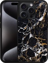 Cazy Hardcase Hoesje geschikt voor iPhone 15 Pro Zwart Goud Marmer