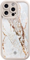 Casimoda® hoesje - Geschikt voor iPhone 15 Pro Max - Marmer Goud - Effen telefoonhoesje met lensbescherming - TPU - Backcover - Goudkleurig