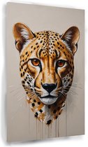 Cheeta portret - Wilde dieren schilderij - Schilderijen cheetah - Woonkamer decoratie industrieel - Canvas - Wanddecoratie woonkamer - 50 x 70 cm 18mm