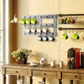 Mokhouder hangend hout - mokkenrek muur met 18 bekerhaken - bekerhanger koffiebekerhouder wandmontage voor presentatie en opslag voor keuken pauzeruimte koffiehoek