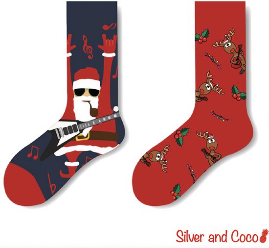 SilverAndCoco® - Rebelse Kerstsokken / Gekke Foute Vrolijke Happy Kerst Sokken Kerstman / Leuke Grappige Dikke Warme Huissokken Kerstmis Dames & Heren Kerstcadeau pakket / Wintersokken Kleding Socks Mannen Vrouwen / Sinterklaas Schoen Cadeautje