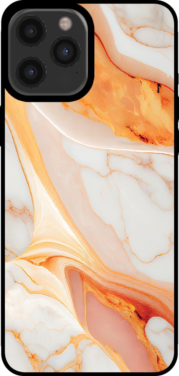 Smartphonica Telefoonhoesje voor iPhone 12 Pro Max met marmer opdruk - TPU backcover case marble design - Oranje geschikt voor iPhone 12 Pro Max