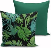 De Groen Home Housse de coussin en velours - Feuilles de palmier vertes ensemble 4 pièces - 45x45 - Taie d' Kussensloop