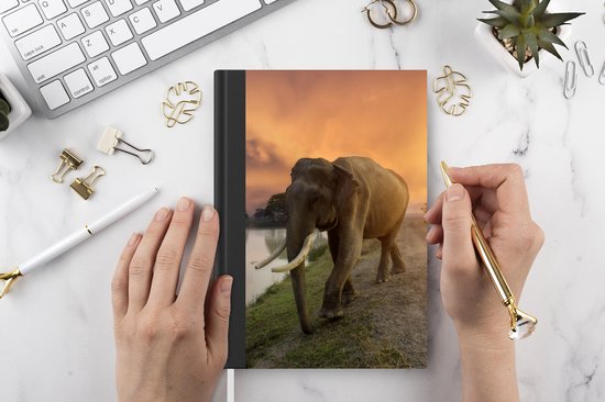 Carnet - Carnet d'écriture - Éléphant - Water - Animaux - Coucher de soleil - Nature - Petit carnet - Format A5 - Bloc-notes
