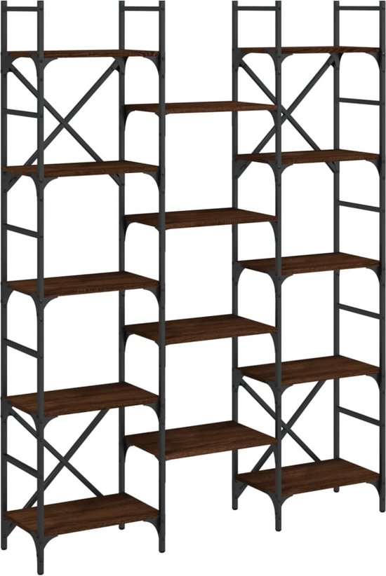 vidaXL - Boekenkast - 127,5x28,5x172,5 - cm - bewerkt - hout - bruin - eikenkleur