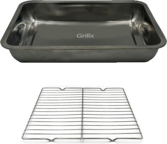 Foto: Grillx braadslede ovenschaal braadslee oven 40x30x7cm braadslede met rooster