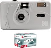 KODAK Pack M35 Argentique + Pellicule 100 ASA - Appareil Photo Kodak Rechargeable 35mm Marbre Grey, Objectif Grand Angle Fixe, Viseur optique , Flash Intégré + Pellicule APX 100, 36 poses