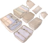 Set van 8 kofferorganizers Beige - met make-uptasje - inpaktassen - inpakblokjes - reisorganizer en kledingtassen voor op reis