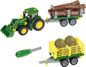 Klein Toys John Deere trekker - 1:24 - om te bouwen naar hout- of hooiwagen - groen geel