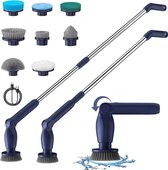 Elektrische schoonmaakborstel - Elektrische schrobborstel - Reinigingsborstel - Scrubber - 3 verstelbare lengtes - Oplaadbaar - Diverse opzetstukken - Blauw