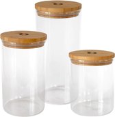Pandoo Pot de conservation en Glas avec couvercle – 1300 ml – Pot en verre hermétique – Couvercle en Bamboe – Durabilité – Transparent