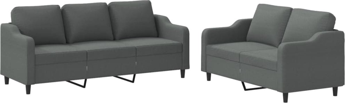 vidaXL - 2-delige - Loungeset - met - kussens - stof - donkergrijs