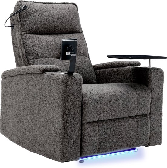 Merax Luxe Elektrische Fauteuil in Teddy Stof - Elektrisch Relaxstoel - Bioscoopstoel met Functies - Grijs