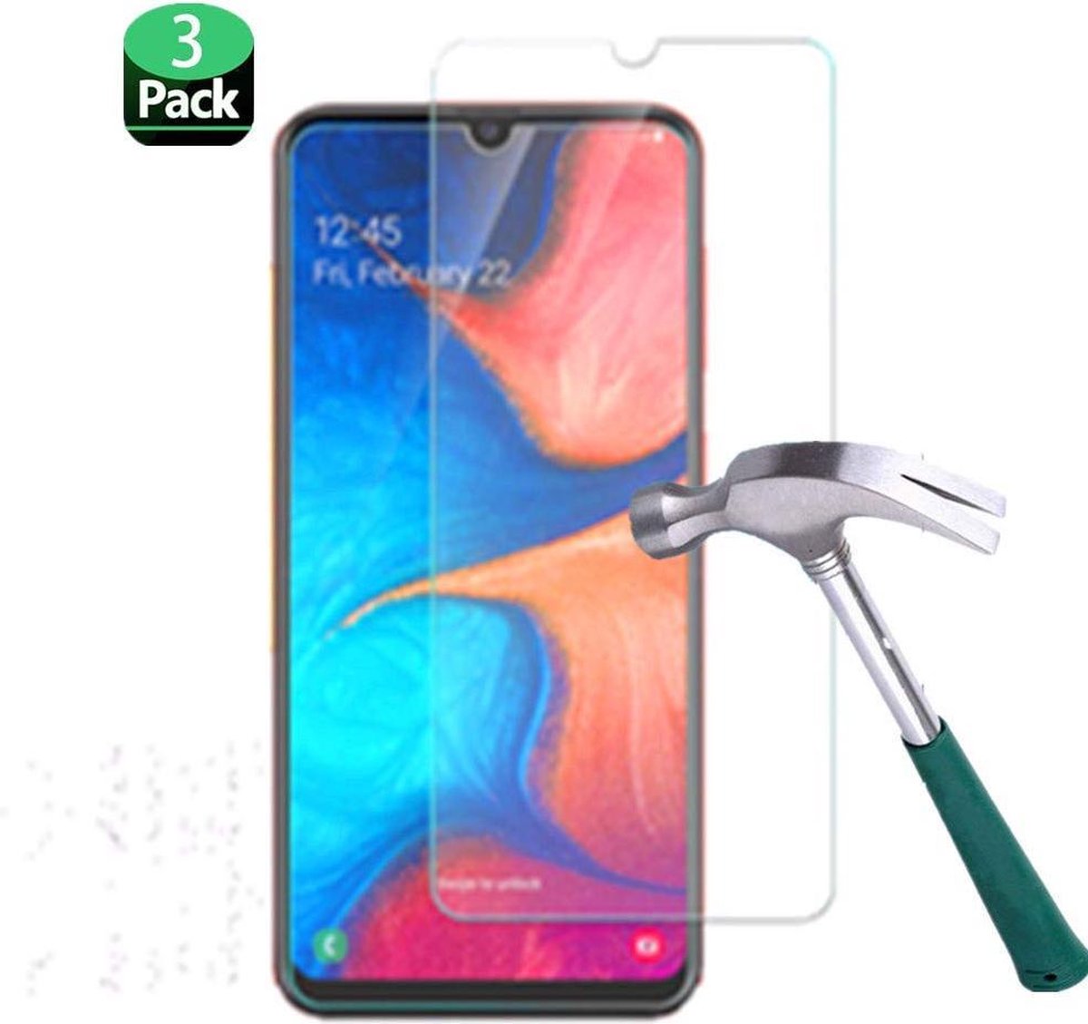 3x Screenprotector Tempered Glass Glazen Gehard Screen Protector 2.5D 9H (0.3mm) - Glasplaatje Geschikt voor: Samsung Galaxy A50