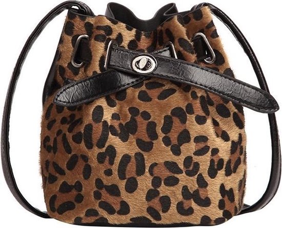 Vrouwen tassen pluche luipaard print schoudertas casual Cross Body emmer tas  (bruin) | bol.com