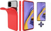 HB Hoesje Geschikt voor Samsung Galaxy A51 - Siliconen Back Cover & Glazen Screenprotector - Rood