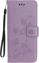 Shop4 - Samsung Galaxy S20 Ultra Hoesje - Wallet Case Bloemen Vlinder Paars