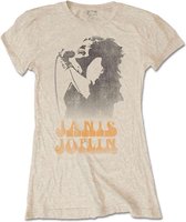 Janis Joplin Dames Tshirt -L- Working The Mic Creme
