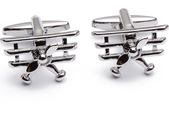 Boutons De Manchettes Anciens Motif Avion - Bijou Vintage Pour Homme - Occasion