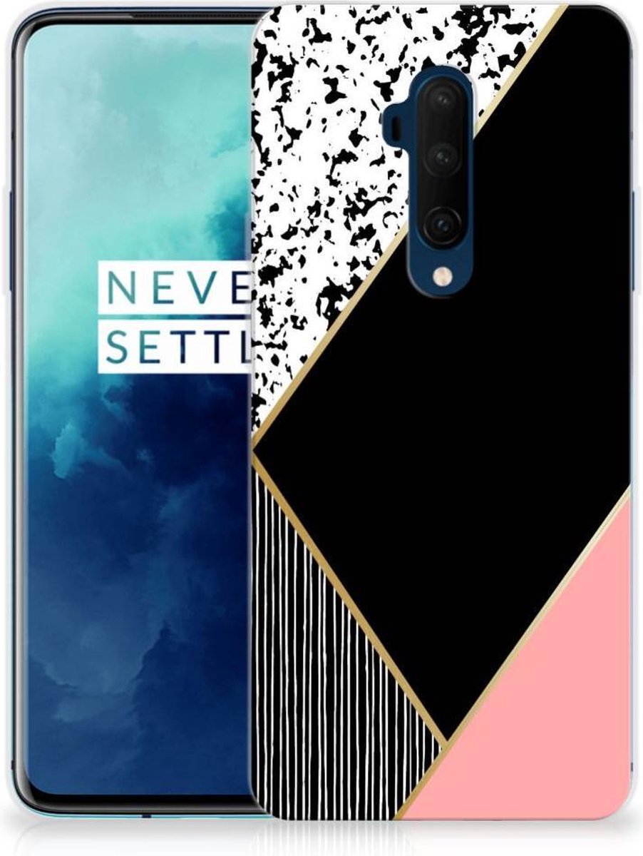 OnePlus 7T Pro TPU Hoesje Zwart Roze Vormen