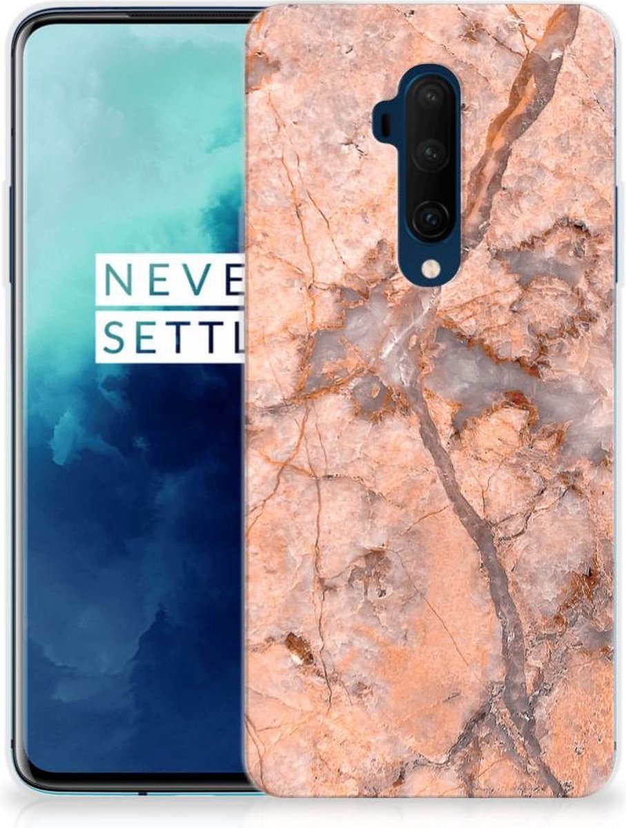 OnePlus 7T Pro TPU Siliconen Hoesje Marmer Oranje