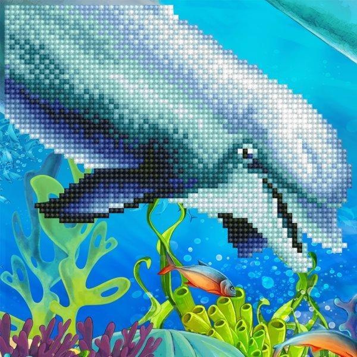 DIAMOND DOTZ Diamond Painting Volwassenen Ronde Steentjes Volledig Pakket Hobby LA50492 Dieren- Dolfijn 20.32 x 20.32cm