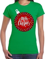Fout Kerst shirt / t-shirt - kerstbal merry christmas - groen voor dames - kerstkleding / kerst outfit S