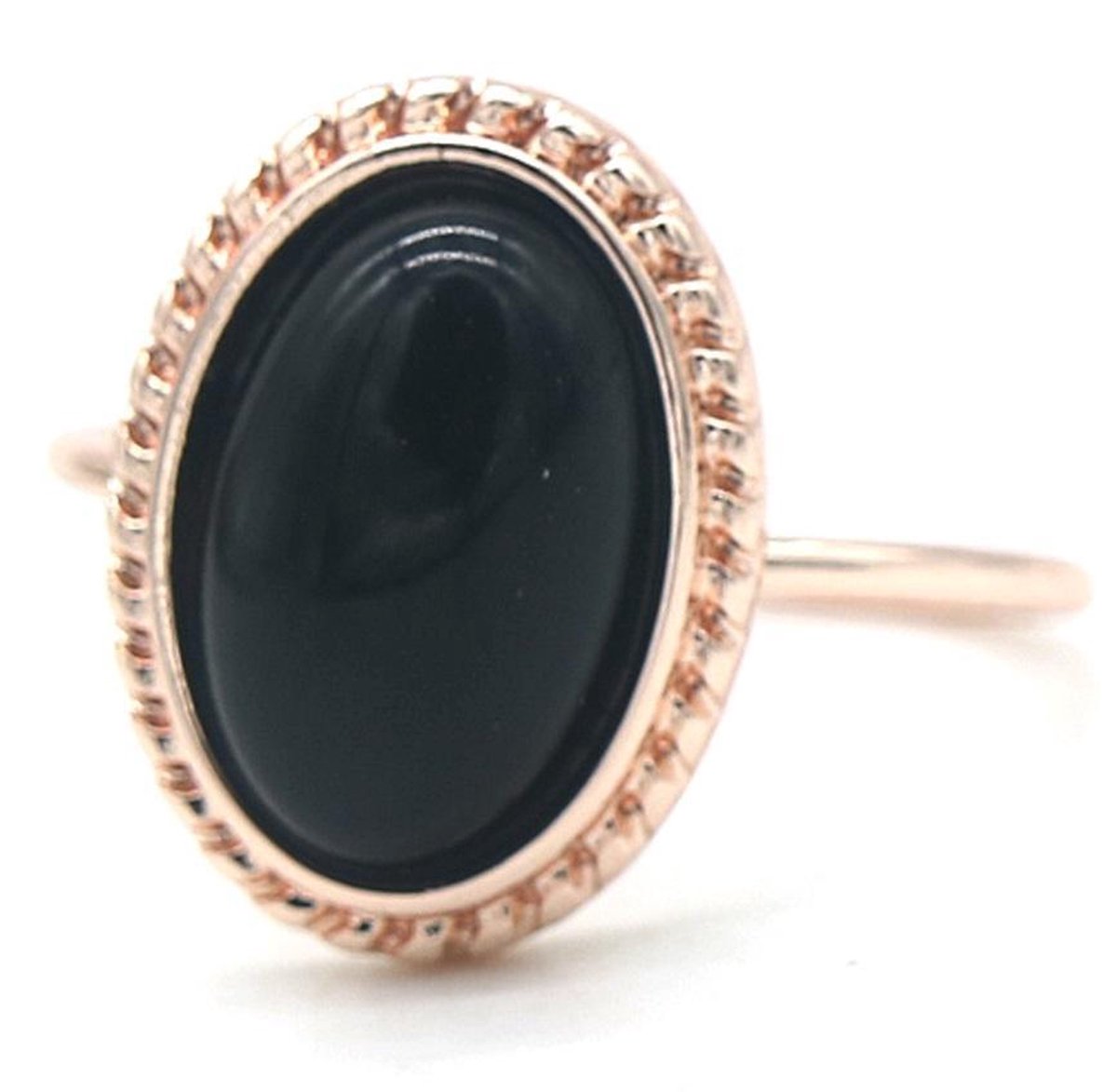 Ring met Zwarte Steen - Metaal - One Size - Roségoudkleurig | bol.com