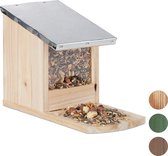 Relaxdays eekhoorn voederhuisje - metalen dak - hout - voederhuis - voederkast - Naturel