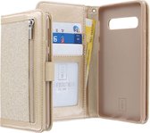 Samsung Galaxy S10 Bookcase hoesje - CaseBoutique - Glitter Goud - Kunstleer - Glitters - Rits Vakje