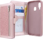 Samsung Galaxy A40 Bookcase hoesje - CaseBoutique - Glitter Rose goud - Kunstleer - Glitters - Rits Vakje