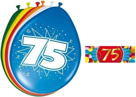Ballonnen 75 jaar van 30 cm 16 stuks + gratis sticker