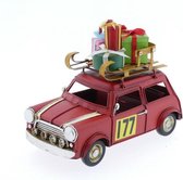 Kerstdecoraties - Metalen Auto Met Cadeau's Rood ''mini'' 25x12x19cm