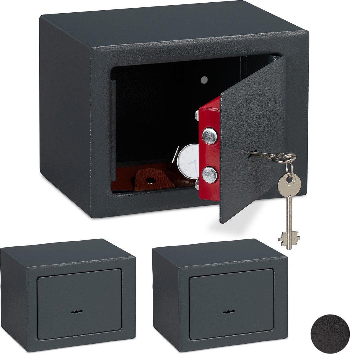 Relaxdays 3 x kluisje met sleutel - kluis voor thuis - privékluis - mini safe - grijs