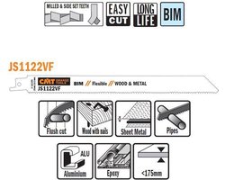CMT JS1122VF-5 Bi-metaal reciprozaagblad 225 x 0,9 mm. 10-14tpi (hout met spijkers, plaatstaal, buizen, aluminium, glasvezel/epoxy)