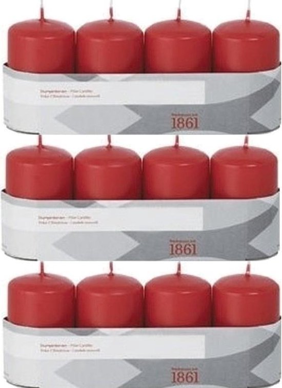 12x Bougies cylindriques rouges / bougies piliers 5 x 8 cm 18 heures de combustion - Bougies sans odeur - Décorations pour la maison