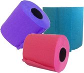 3x Gekleurd toiletpapier rollen 140 vellen - Paars/turquoise/roze thema feestartikelen decoratie - WC-papier/pleepapier