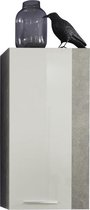 Rominia wandkast voor wandmontage met 1 deur, beton decor, wit hoogglans.
