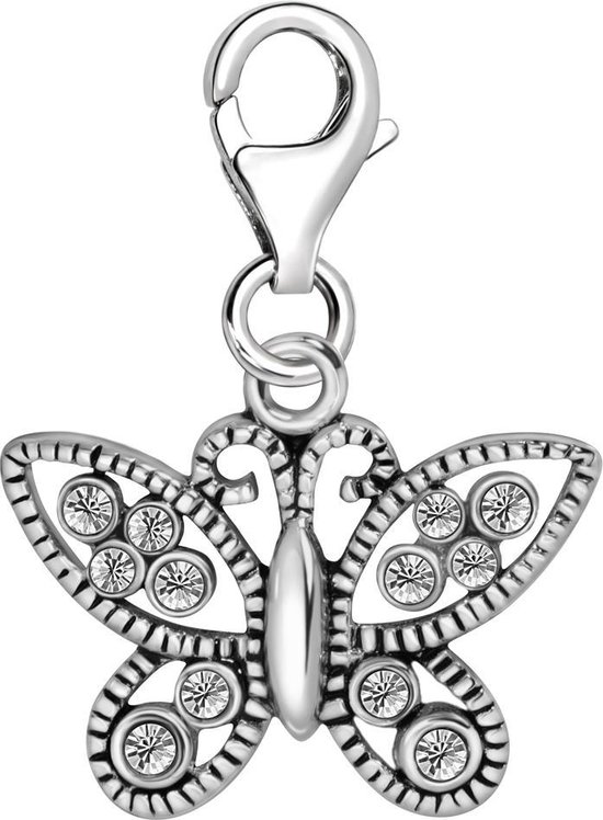 Quiges – 925 - Zilver – Charm - Bedel - Hanger - Vlinder met Zirkonia - met – sterling - zilver - karabijnslot - geschikt - voor - Zinzi, Thomas – Sabo - Ti Sento - Bedelarmband HC325