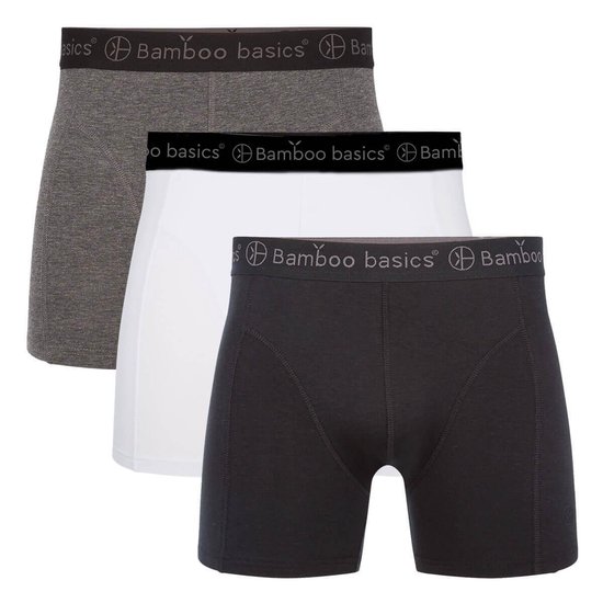 Comfortabel & Zijdezacht Bamboo Basics Rico - Bamboe Boxershorts Heren (Multipack 3 stuks) - Onderbroek - Ondergoed - Zwart, Wit & Grijs - S