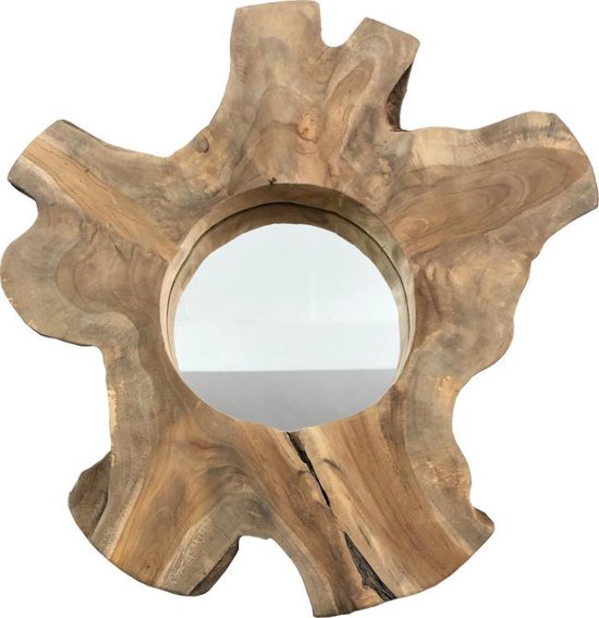 Moderne houten Teak Wandspiegel ⌀50cm - Robuuste landelijke... | bol.com