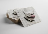 Hond Bulldog | Houten Onderzetters 6 Stuks