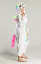 KIMU Onesie pegasus pak kind eenhoorn regenboog unicorn - maat 110-116 - wit eenhoornpak jumpsuit pyjama