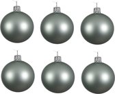 6x Mintgroene glazen kerstballen 6 cm - Mat/matte - Kerstboomversiering Mintgroen