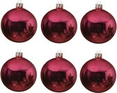 6x Fuchsia roze glazen kerstballen 6 cm - Glans/glanzende - Kerstboomversiering fuchsia roze