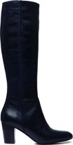 Manfield - Dames - Donkerblauwe hoge laarzen met hak met smalle schacht - Maat 38