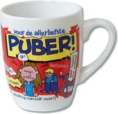 Verjaardag - Cartoon Mok - Voor de allerliefste Puber - Gevuld met een toffeemix - In cadeauverpakking met gekleurd krullint