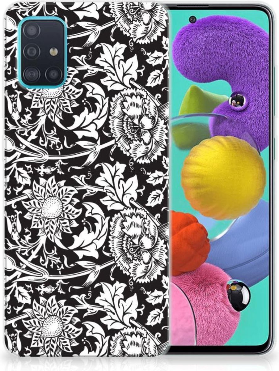 TPU Hoesje voor Samsung Galaxy A51 TPU Case Black Flowers