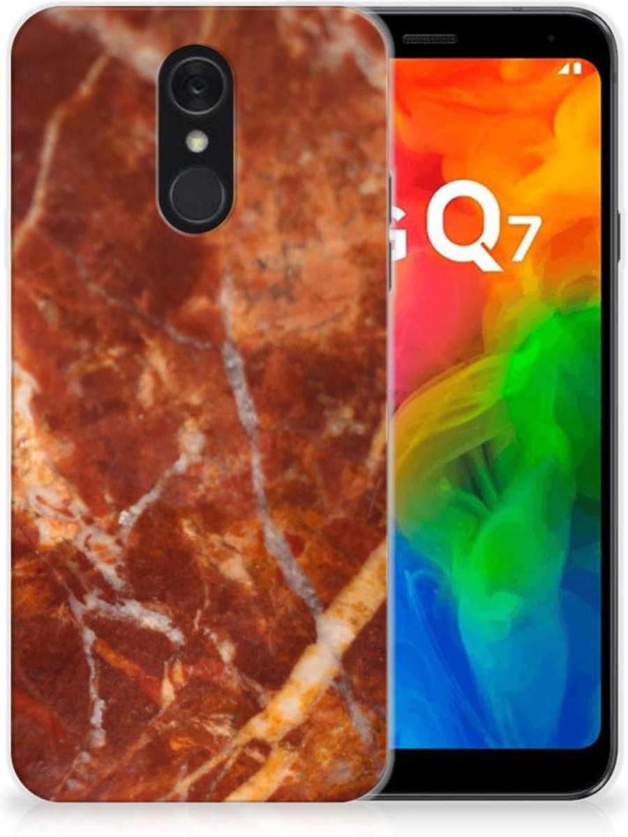 LG Q7 TPU Siliconen Hoesje Marmer Bruin
